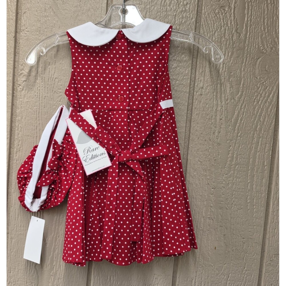 Vintage Rare Editions Polka Dot Dress Size 3T Red With Hat Peter Pan Collar NWT - Picture 2 of 6